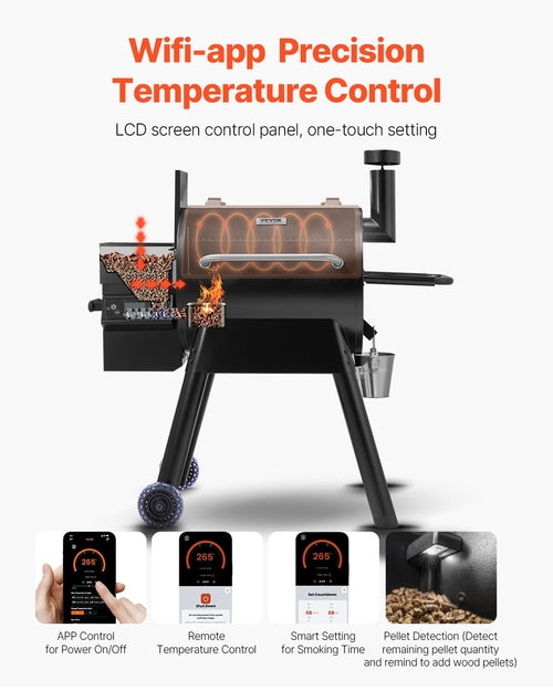 Wood Pellet Grill Smoker Outdoor Electric BBQ Grills 575 Sq.in Cook