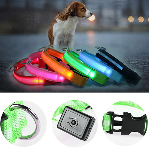 Collar LED Ajustable para Perros Luz Intermitente Brillante Seguridad para Mascotas