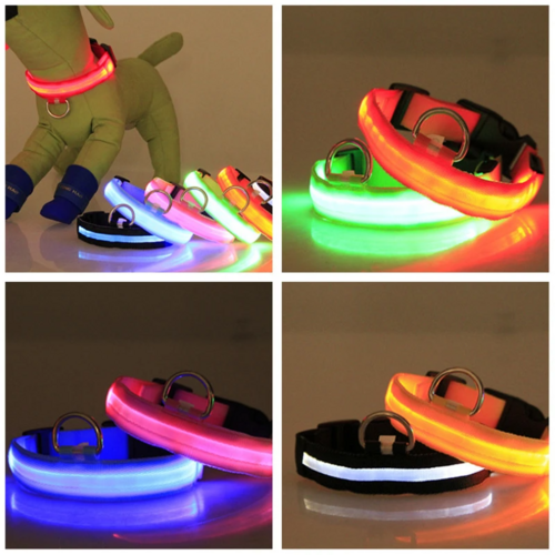 Collar LED Ajustable para Perros Luz Intermitente Brillante Seguridad para Mascotas