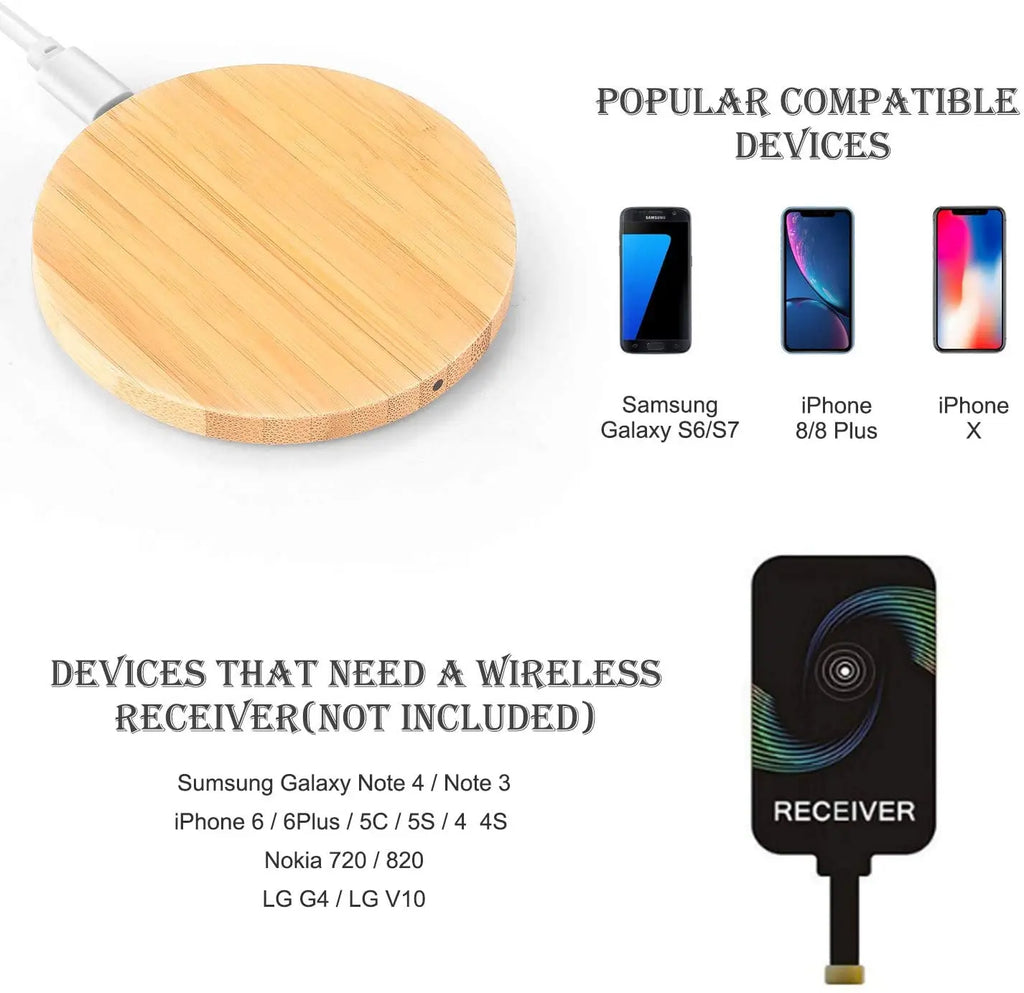 Bamboo Wireless Charger 15W 10W 5W Fast Wireless Charging Pad for iPhone 13 12 mini 11 Pro Max Samsung Galaxy AirPods Pro 2