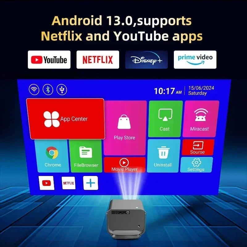 P20 Pro Smart Home Mini Video Projector Android 13 Full HD 1080P with Auto Focus & Keystone 4K Max Resolution Freestyle Beamer