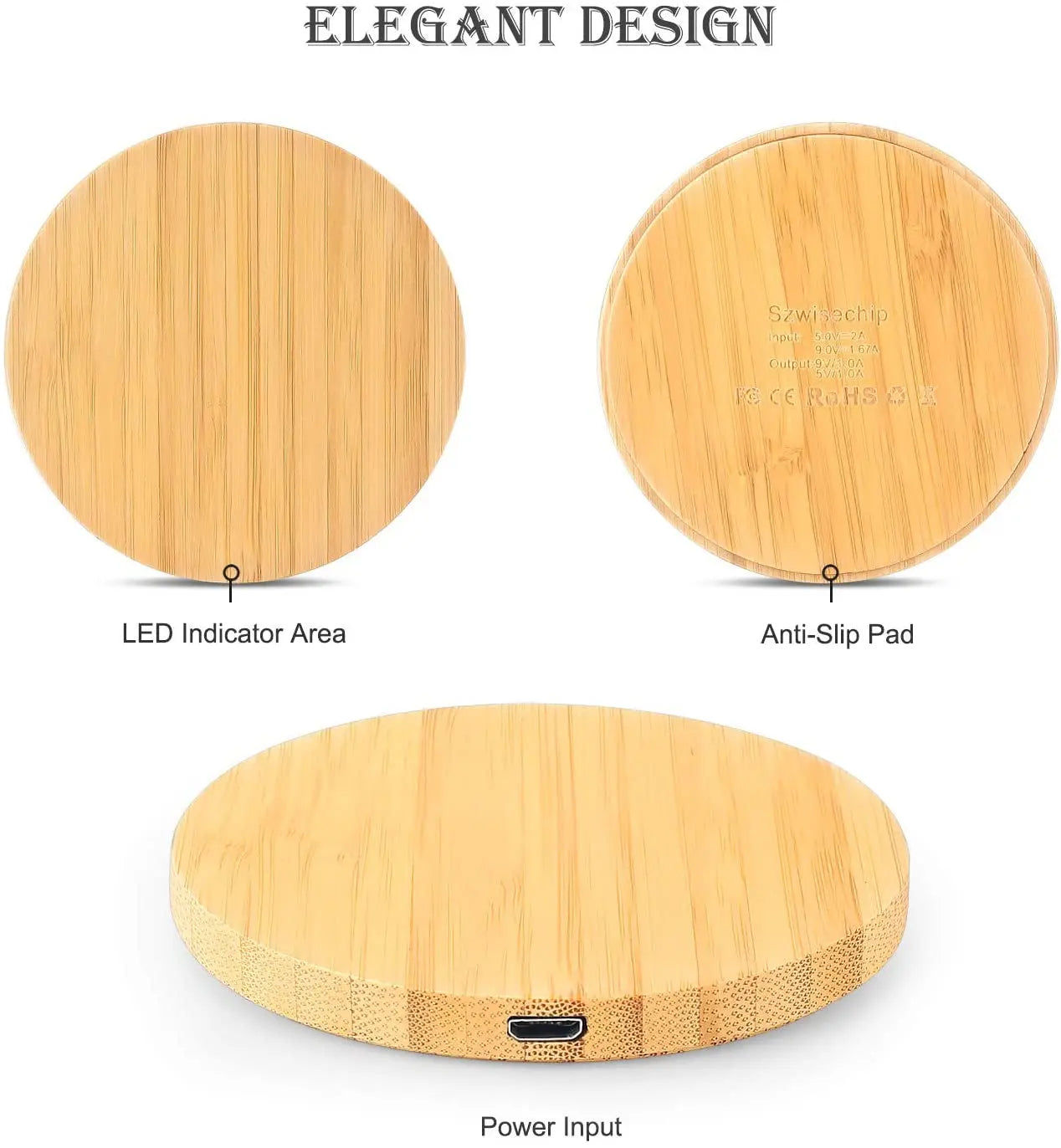 Bamboo Wireless Charger 15W 10W 5W Fast Wireless Charging Pad for iPhone 13 12 mini 11 Pro Max Samsung Galaxy AirPods Pro 2