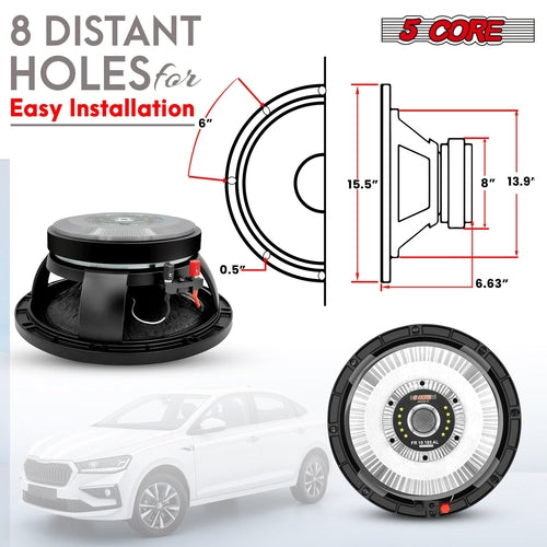 5 CORE 10 Inch Subwoofer Speaker 600W Max 4 Ohm Full Range Replacement