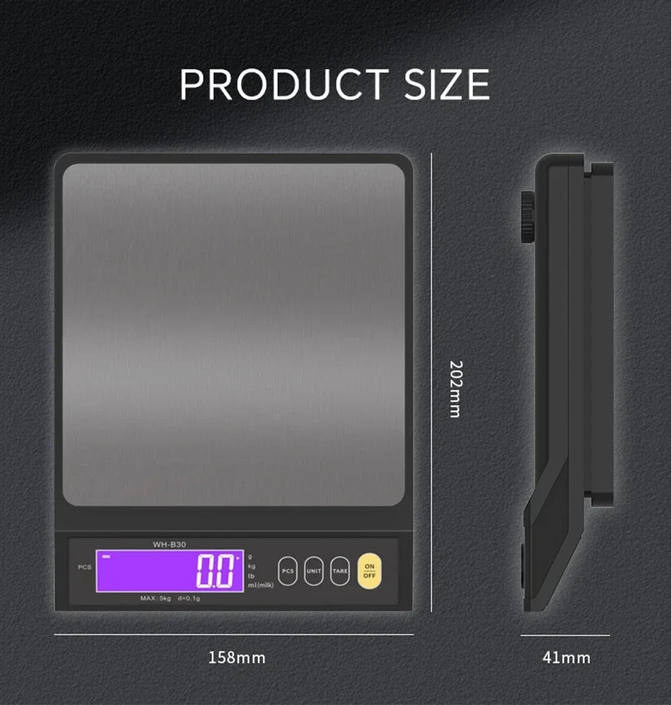 Digital Scale Electronic Kitchen Scale Waterproof  LCD Home Food Snack 5kg/0.1g 10kg/1g Stainless Steel Measuring Weighing Tool