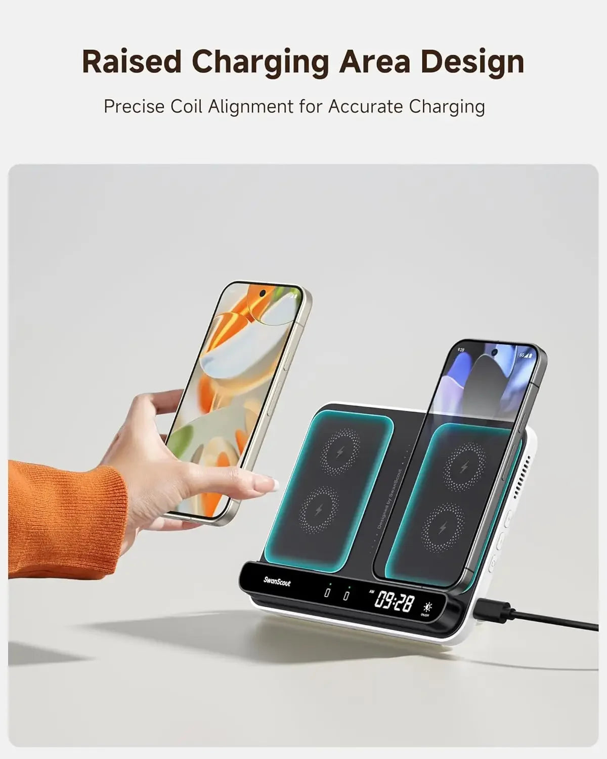 SwanScout 710G2 Dual Phone Charging Station for Pixel 9 Pro XL 8 7 Wireless Charger for Pixel Watch 3 2 Fitbit Versa 4 3 Sense 2