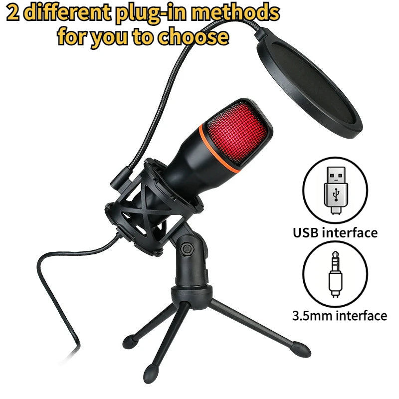 3.5MM/USB Condenser Microphone Wired For PC Computer Laptop Professional Gaming Accessories Streaming Sound  Podcast  Record