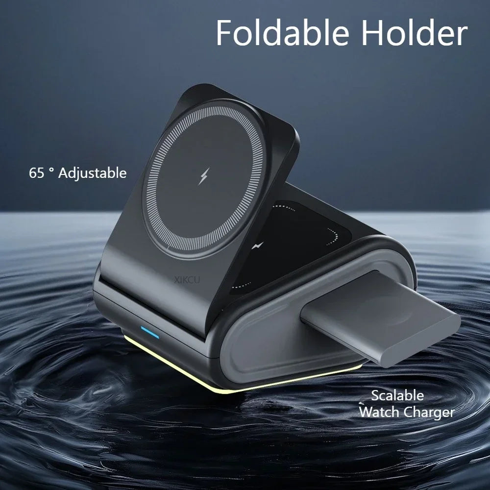 Foldable 4-in-1 Magnetic Wireless Charger Fast Charging Night Light Compatible with iPhone iWatch AirPods Multi-Device Charger