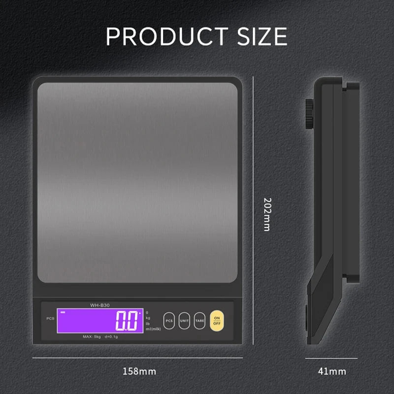 5kg/10kg Rechargeable Kitchen Scale Fully Waterproof LCD Display Stainless Steel Electronic Scale Household Weighing Baking Tool