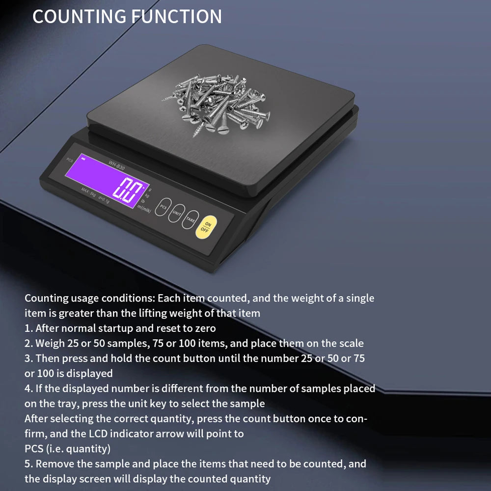 Rechargeable Digital Scale IP67 Waterproof High Accurate Kitchen Scale with Counting Tare Zeroing Auto Power Off Unit Conversion