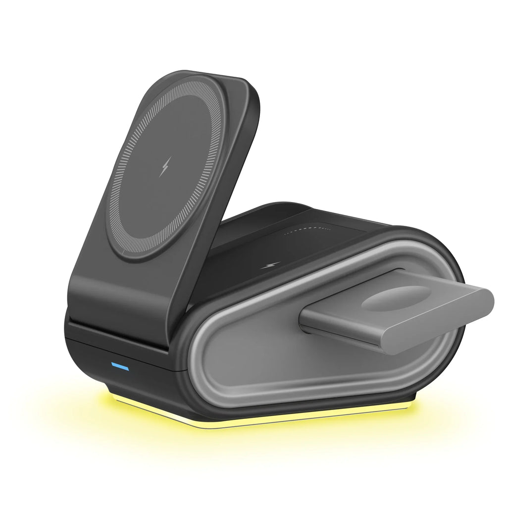 Foldable 4-in-1 Magnetic Wireless Charger Fast Charging Night Light Compatible with iPhone iWatch AirPods Multi-Device Charger