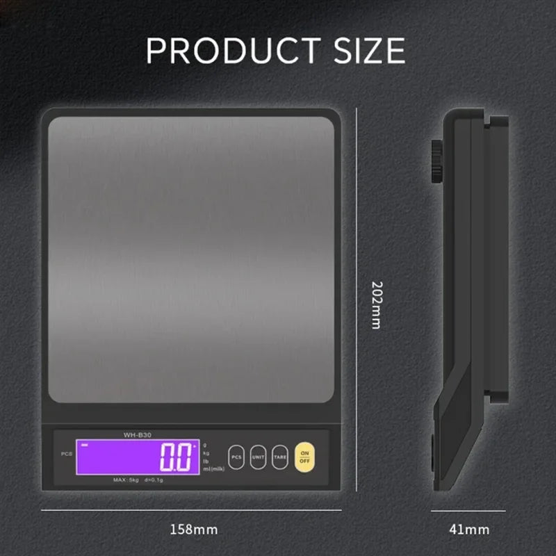 Digital Scale Electronic Kitchen Scale Waterproof  LCD Home Food Snack 5kg/0.1g 10kg/1g Stainless Steel Measuring Weighing Tool