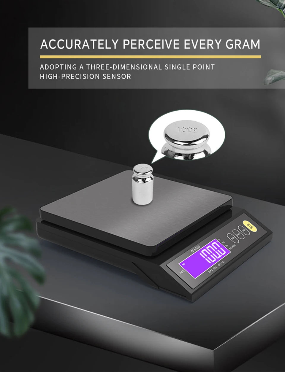 5kg/10kg Rechargeable Kitchen Scale Fully Waterproof LCD Display Stainless Steel Electronic Scale Household Weighing Baking Tool