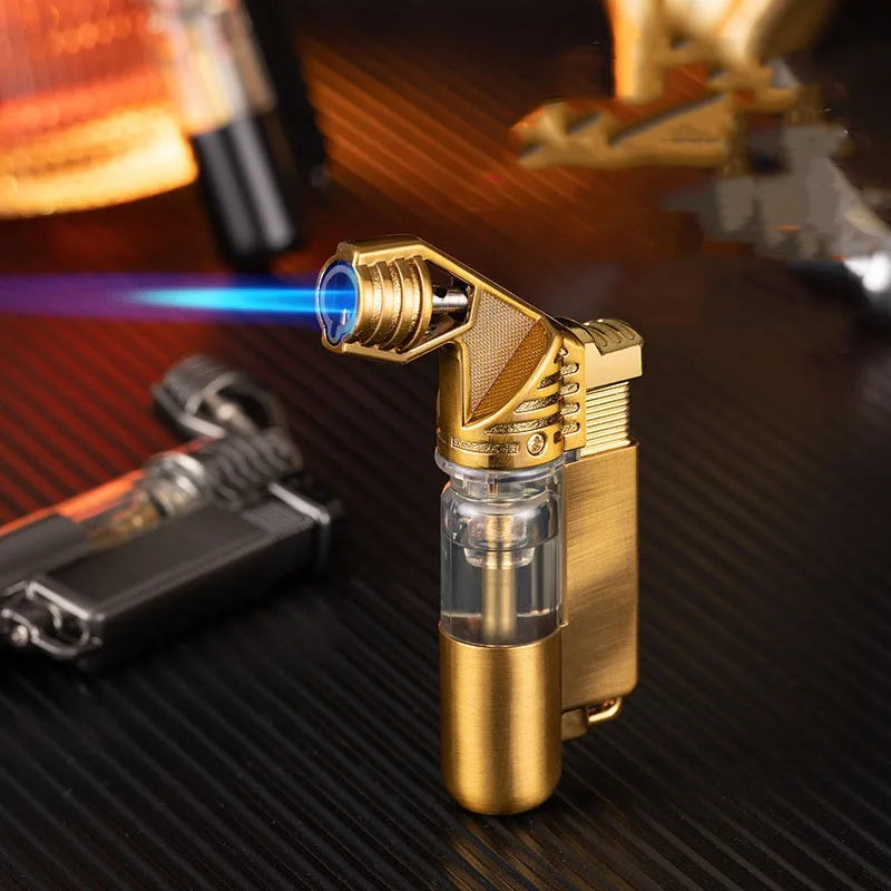 Metal Mini Butane Gas Lighter Visible Gas Window Jet Blue Flame Spray Gun Outdoor BBQ Kitchen Cigar Smoking Accessories Gadgets