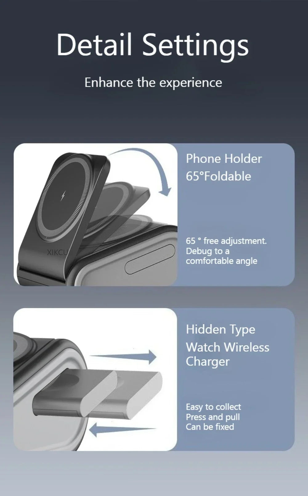 Foldable 4-in-1 Magnetic Wireless Charger Fast Charging Night Light Compatible with iPhone iWatch AirPods Multi-Device Charger