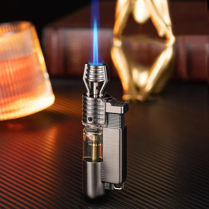 Metal Mini Butane Gas Lighter Visible Gas Window Jet Blue Flame Spray Gun Outdoor BBQ Kitchen Cigar Smoking Accessories Gadgets