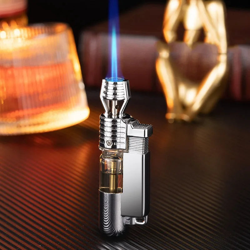 Metal Mini Butane Gas Lighter Visible Gas Window Jet Blue Flame Spray Gun Outdoor BBQ Kitchen Cigar Smoking Accessories Gadgets