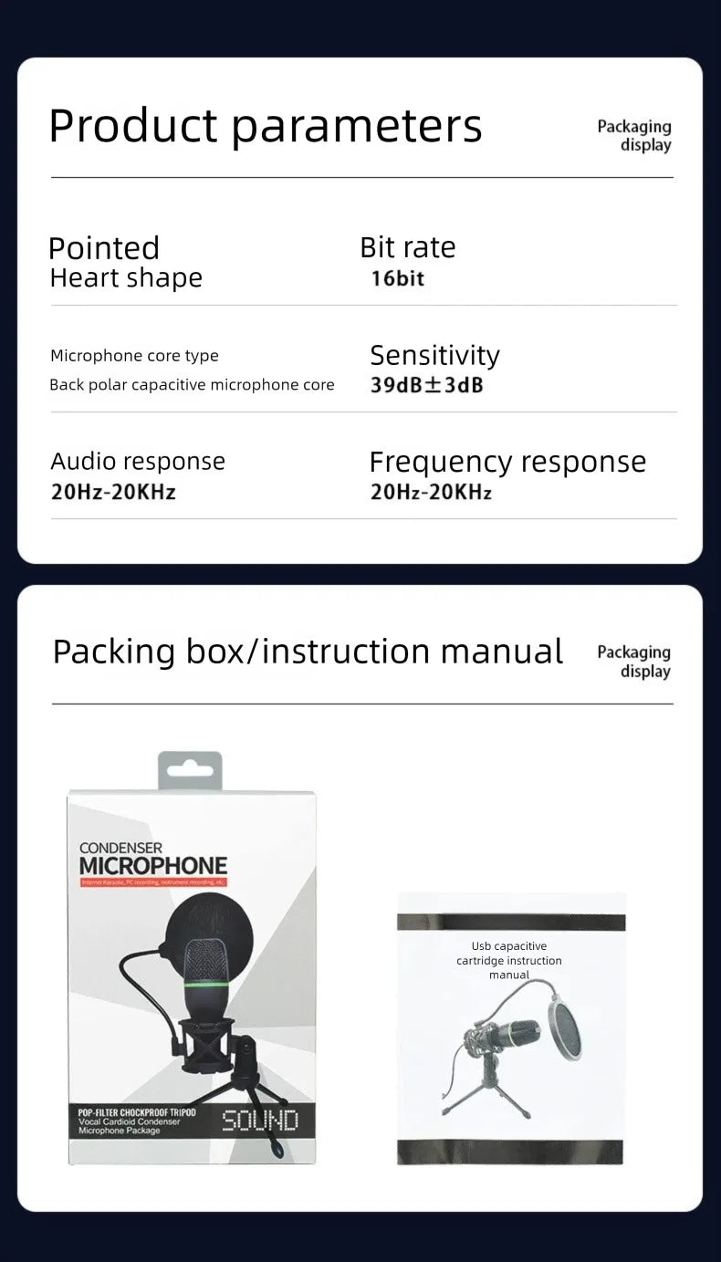 3.5MM/USB Condenser Microphone Wired For PC Computer Laptop Professional Gaming Accessories Streaming Sound  Podcast  Record