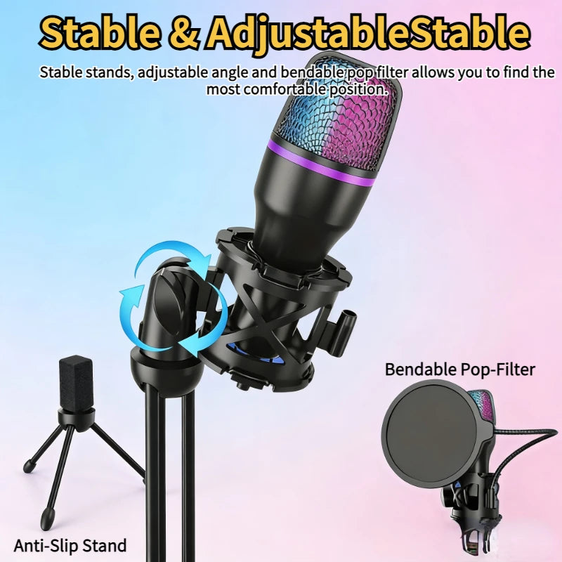3.5MM/USB Condenser Microphone Wired For PC Computer Laptop Professional Gaming Accessories Streaming Sound  Podcast  Record