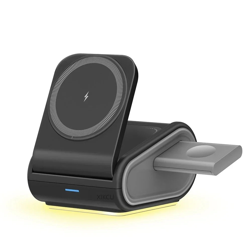 Foldable 4-in-1 Magnetic Wireless Charger Fast Charging Night Light Compatible with iPhone iWatch AirPods Multi-Device Charger
