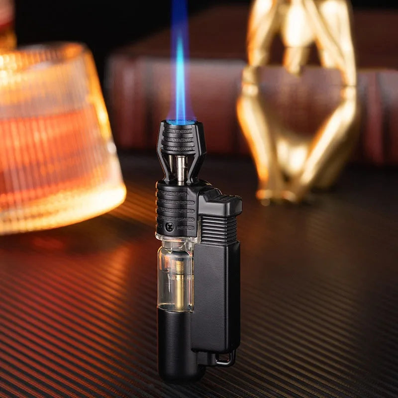 Metal Mini Butane Gas Lighter Visible Gas Window Jet Blue Flame Spray Gun Outdoor BBQ Kitchen Cigar Smoking Accessories Gadgets