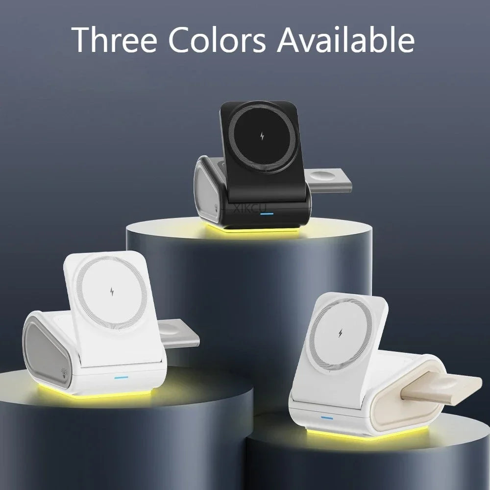 Foldable 4-in-1 Magnetic Wireless Charger Fast Charging Night Light Compatible with iPhone iWatch AirPods Multi-Device Charger