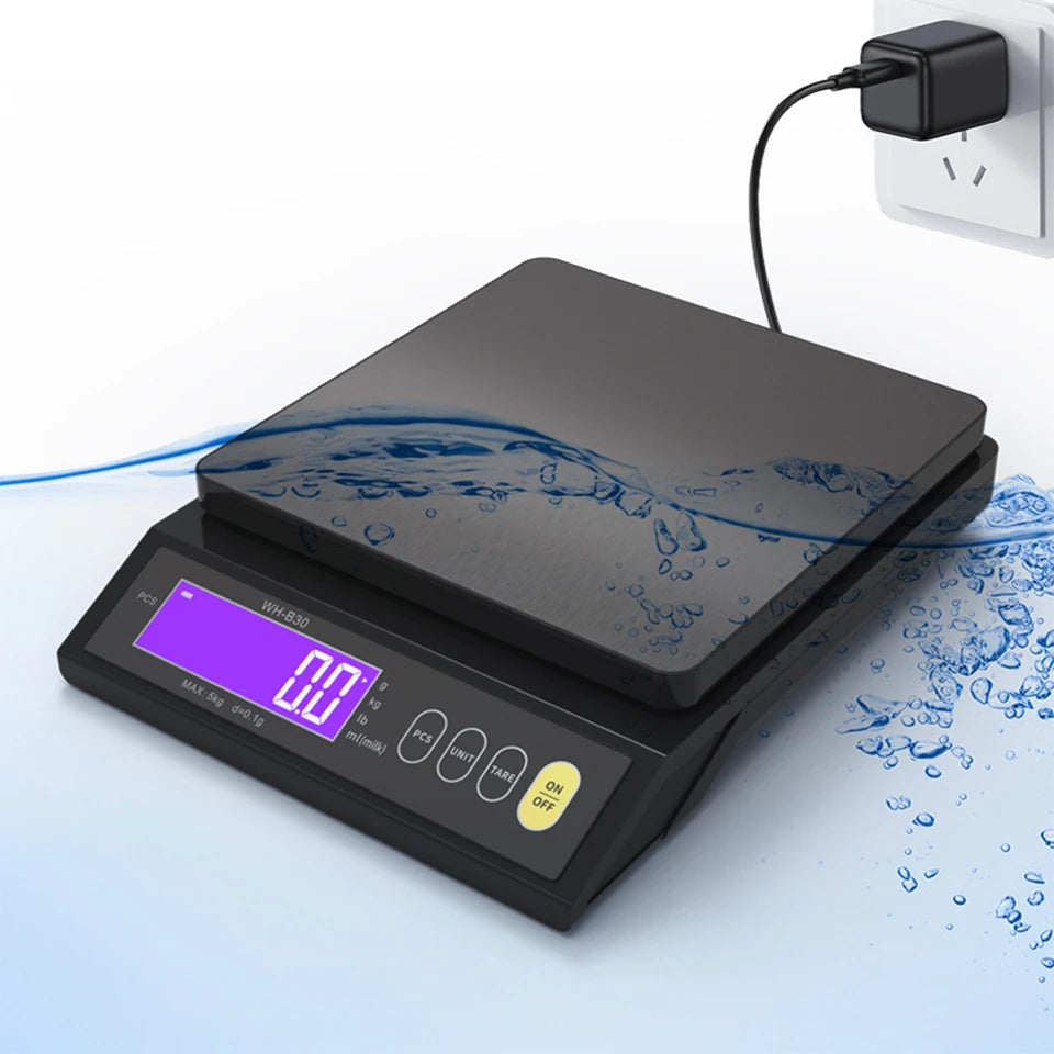 5kg/10kg Rechargeable Kitchen Scale Fully Waterproof LCD Display Stainless Steel Electronic Scale Household Weighing Baking Tool
