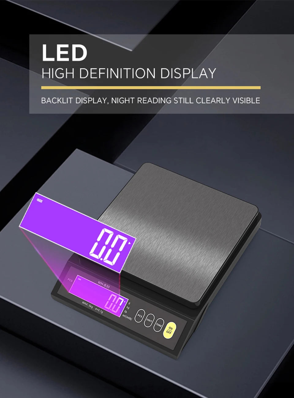 5kg/10kg Rechargeable Kitchen Scale Fully Waterproof LCD Display Stainless Steel Electronic Scale Household Weighing Baking Tool