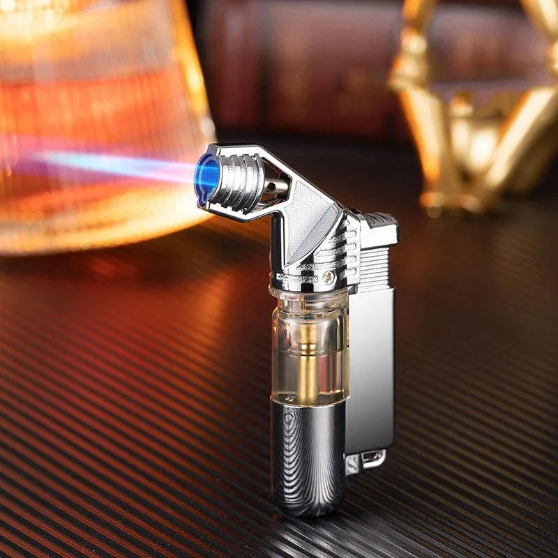 Metal Mini Butane Gas Lighter Visible Gas Window Jet Blue Flame Spray Gun Outdoor BBQ Kitchen Cigar Smoking Accessories Gadgets