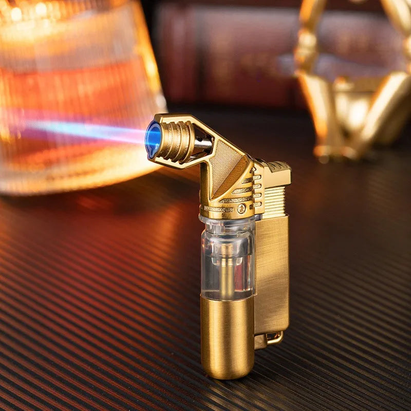 Metal Mini Butane Gas Lighter Visible Gas Window Jet Blue Flame Spray Gun Outdoor BBQ Kitchen Cigar Smoking Accessories Gadgets