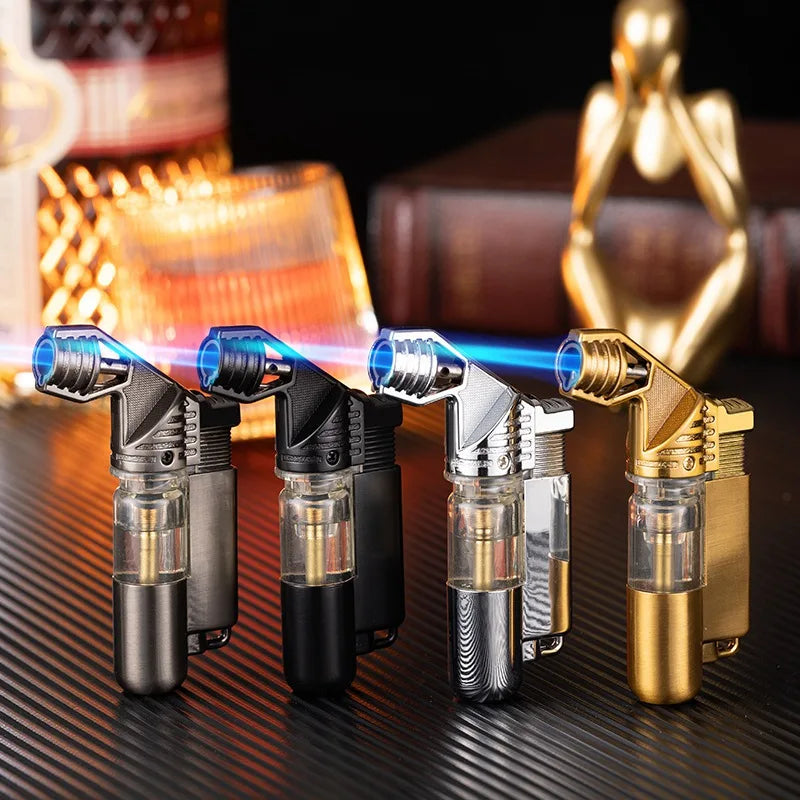 Metal Mini Butane Gas Lighter Visible Gas Window Jet Blue Flame Spray Gun Outdoor BBQ Kitchen Cigar Smoking Accessories Gadgets