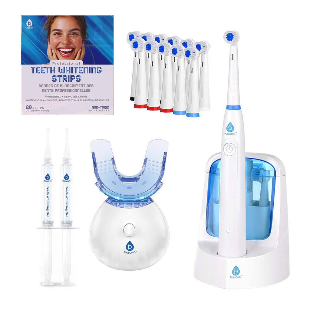 Paquete de Cuidado Bucal Avanzado Pursonic – Kit de Blanqueamiento LED, Tiras Blanqueadoras y Cepillo de Dientes Eléctrico