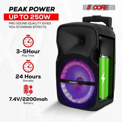Altavoz de fiesta 5 Core Bluetooth 250W Grande Monster Recargable con Alimentación Propia